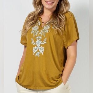 J Jill embroidered floral boho hippy peasant flutter sleeves lagenloook casual